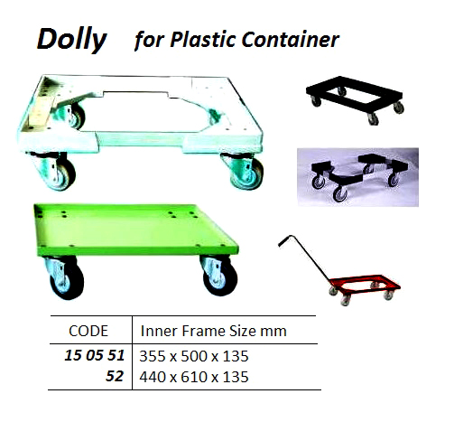 DOLLY FOR PLASTIC CONTAINER, INNER FRAME SIZE 355X500X135MM