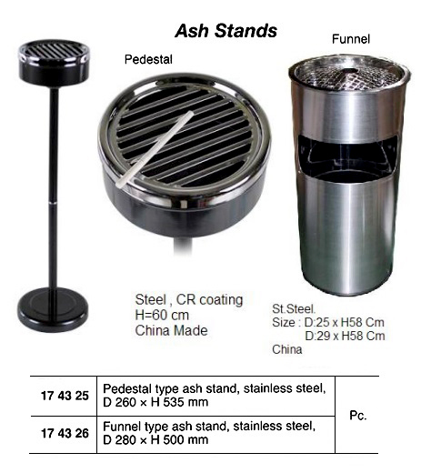 ASH STAND STAINLESS STEEL, FUNNEL TYPE 180X500MM