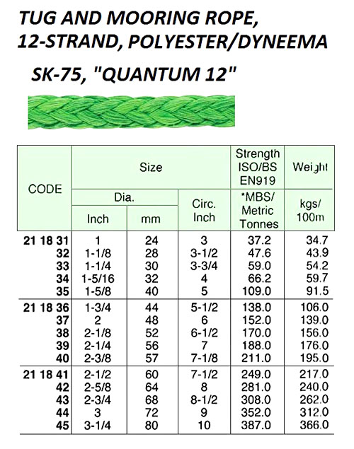MOOR LINE 12ST POLYESTER/SK75, DYNEEMA QUANTUM12 10"CIRX200M