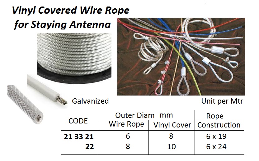 ROPE WIRE VINYL COVERED GALV, FOR ANTENNA O.D.6X8MM