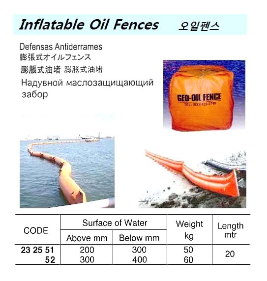 OIL FENCE INFLATABLE, ABOVE WATER 200MM L:20MTR