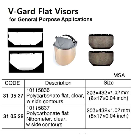 VISOR FLAT V-GARD CLEAR, 203X432X1.02MM MSA 10115836