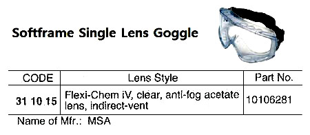 GOGGLE ACETATE CHEMICALRESIST, MSA FLEXI-CHEM IV 10106281