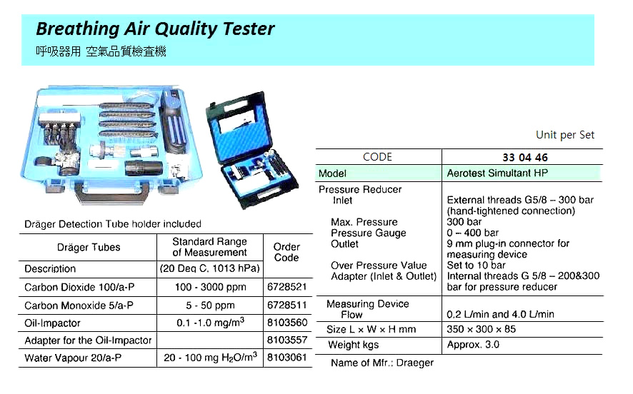 TESTER BREATHING AIR QUALITY, DRAEGER AEROTEST SIMULTANT HP