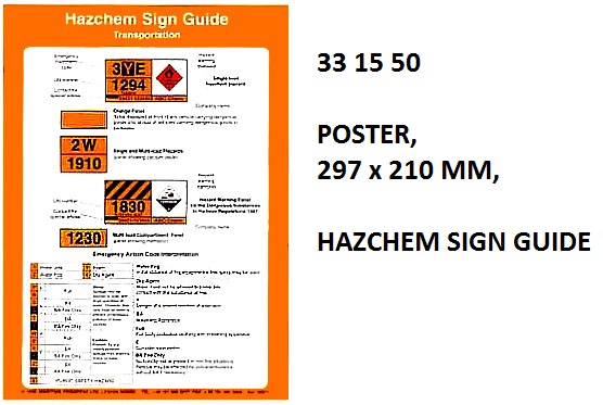 POSTER HAZCHEM SIGN GUIDE, #1050Y 475X330MM