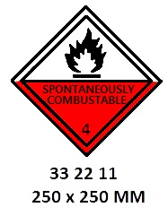 HAZARD WRN DIAMOND 2211LL C4.2, SPONTAN`LY COMBST`BL 250X250MM