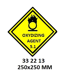 HAZARD WARNING DIAMOND 2213LL, CL 5.1 OXIDIZING AGT 250X250MM