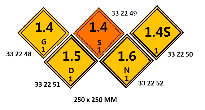 HAZARD WARNING DIAMOND #2248LL, CLASS 1 EXPLOSIVES G 250X250MM