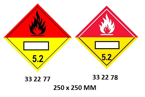 HAZARD WARNING DIAMOND #2277LL, CLASS 5.2 250X250MM FOR UN#
