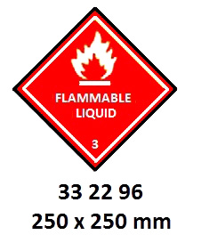 HAZARD WARNING DIAMOND #2296LL, CL3 FLAMMABLE LIQUID 250X250MM