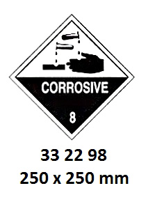 HAZARD WRN DIAMOND #2298LL CL8, CORROSIVE WHITE HAND 250X250MM