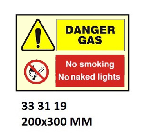 WHITE VINYL SIGN COMBINATION, DANGER GAS #3119KM 200X300MM