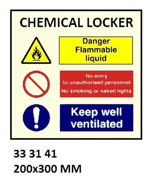 WHITE VINYL SIGN COMBINATION, CHEM LOCKER #3141MM 300X300MM