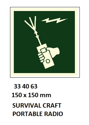 SAFETY SIGN W/O TEXT IMO SURV., CRAFT PORTABLE RADIO 150X150MM