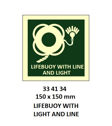 SAFETY SIGN LIFEBUOY W/LIGHT, AND LINE 150X150MM (IMO)