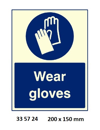SIGN WHITE VINYL SELF ADHESIVE, #5724 200X150MM WEAR GLOVES