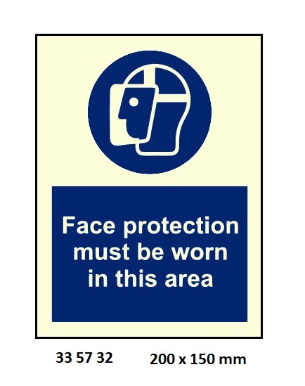 MANDATORY SIGN FACE PROTECTION, MUST BE WORN 200X150MM