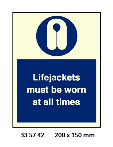 MANDATORY SIGN LIFEJACKETS, MUST BE WORN 200X150MM