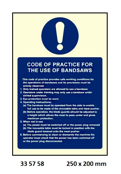 SIGN GALLEY CODE OF PRACTICE, FOR BANDSAWS #5758LK 250X200MM