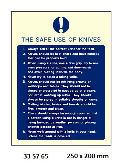 SIGN GALLEY THE SAFE USE OF, KNIVES #5765LK 250X200MM