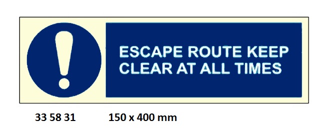 MANDATORY SIGN ESCAPE ROUTE, KEEP CLEAR 150X500MM