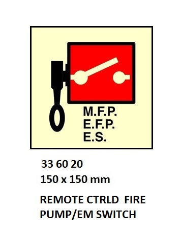 FIRE CONTROL SIGN REMOTE CTRLD, FIRE PUMP/EM SWITCH 150X150MM