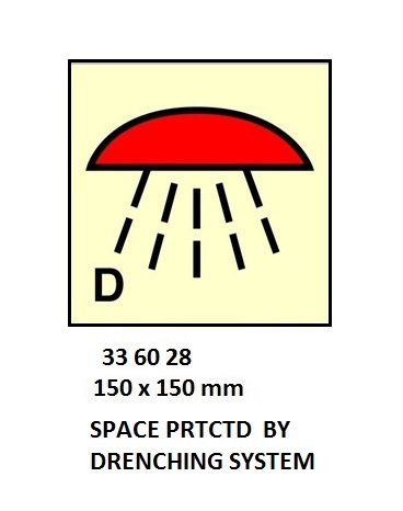 FIRE CONTROL SIGN SPACE PRTCTD, BY DRENCHING SYSTEM 150X150MM