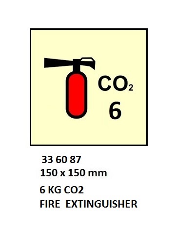 FIRE EQUIPMENT SIGN 6KG CO2, FIRE EXTINGUISHER 150X150MM