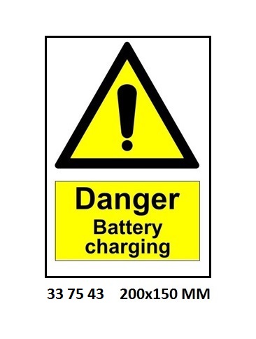 SIGN WHITE VINYL SELF ADHESIVE, #7543 200X150MM DANGER BATTERY