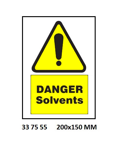 SIGN WHITE VINYL SELF ADHESIVE, 7555 200X150MM DANGER SOLVENTS