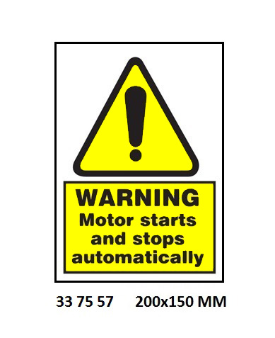 SIGN WHITE VINYL SELF ADHESIVE, 7557 200X150MM WARNING MOTOR