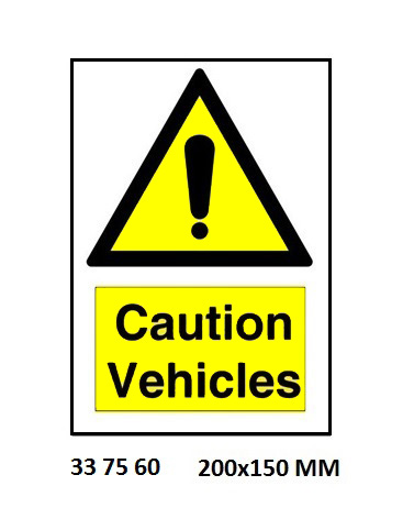 SIGN WHITE VINYL SELF ADHESIVE, 7560 200X150MM CAUTION VEHICLE