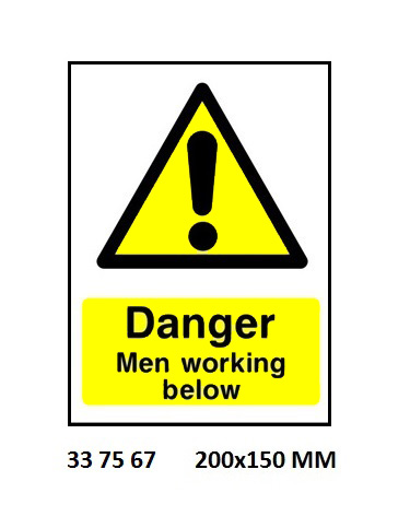 SIGN WHITE VINYL SELF ADHESIVE, 7567 200X150MM DANGER MEN WORK