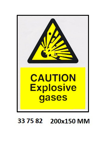SIGN WHITE VINYL SELF ADHESIVE, 7582 200X150MM CAUTION EXP GAS
