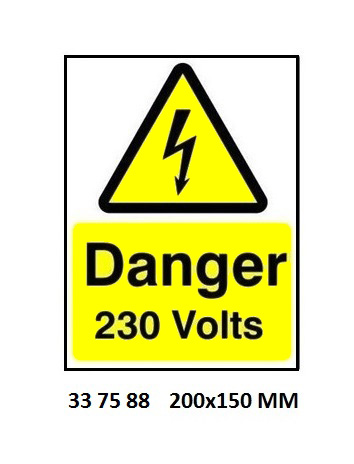 SIGN WHITE VINYL SELF ADHESIVE, 7588 200X150MM DANGER 230VOLTS