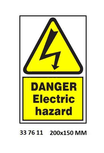 SIGN WHITE VINYL SELF ADHESIVE, 7611 200X150MM DANGER ELEC HAZ