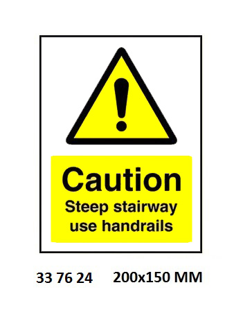 SIGN WHITE VINYL SELF ADHESIVE, #7624 200X150MM CAUTION STEEP