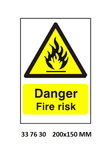SIGN WHITE VINYL SELF ADHESIVE, 7630 200X150MM DANGER FIRERISK