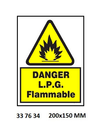 SIGN WHITE VINYL SELF ADHESIVE, 7634 200X150MM DANGER LPG FLMB