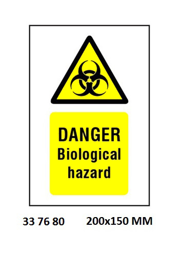 SIGN WHITE VINYL SELF ADHESIVE, 7680 200X150MM DANGER BIOLOGIC