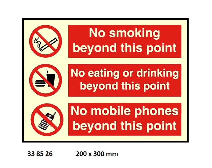 SIGN ACCOM NO SMOKIN/NO EATING, NO MOBILE #8526KM 200X300MM