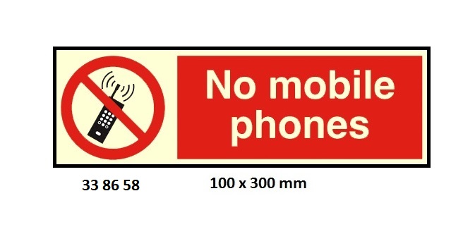 SIGN WHITE VINYL NO MOBILE, PHONES #8658GM 100X300MM