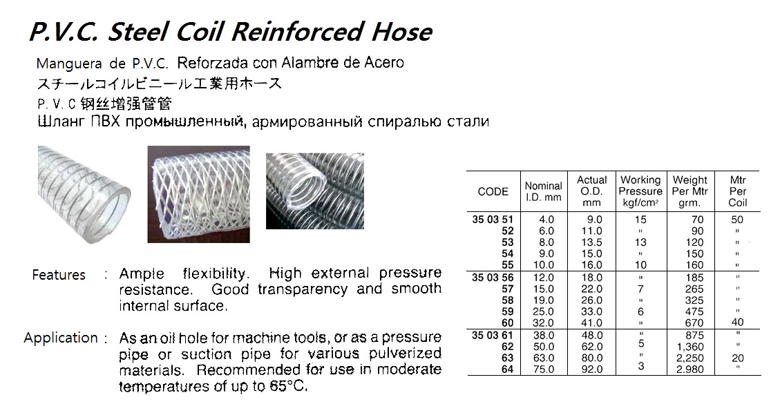 HOSE PVC STEEL COIL REINFORCED, ID-10 X OD-16MM 10KG