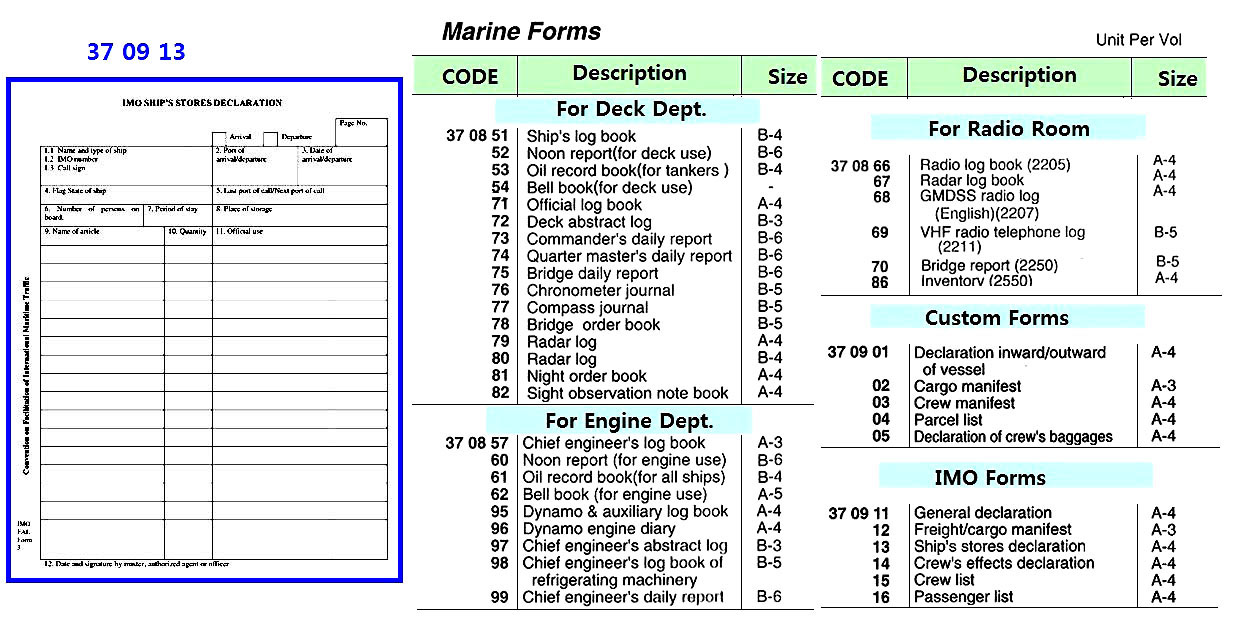 IMO373.E SHIP`S STORES, DECLARATION FORMS (9290)
