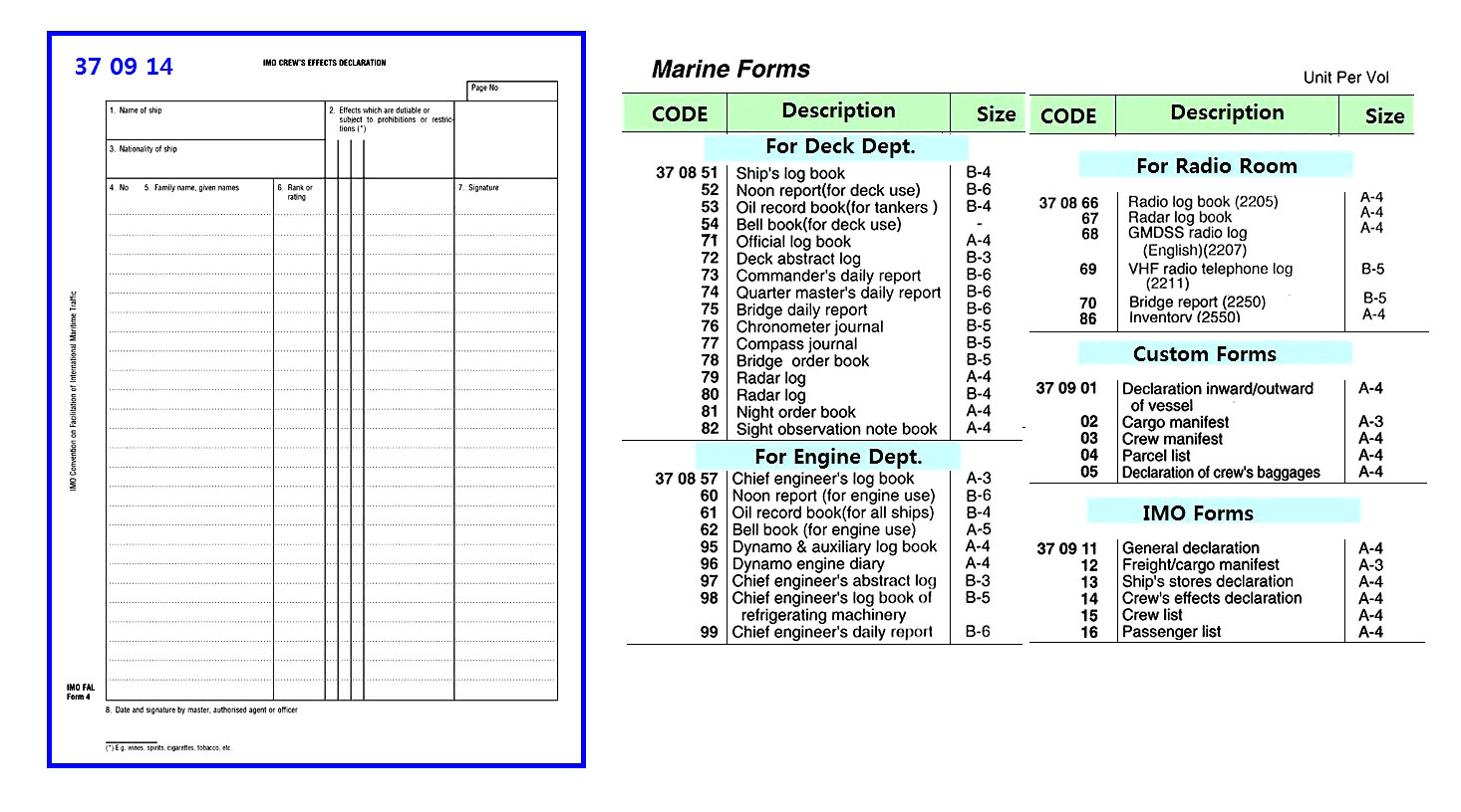 IMO374.E CREW`S EFFECTS, DECLARATION FORMS