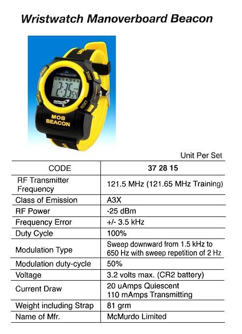 WRISTWATCH MANOVERBOARD BEACON, RF TRANSMITTER 121.5MHZ
