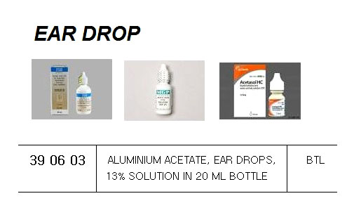 ALUMINIUM ACETATE EAR DROP, 13% SOLUTION IN 20ML BOTTLE