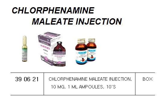 CHLORPHENAMINE MALEATE INJECT., 10MG 1ML AMPOULES 10`S