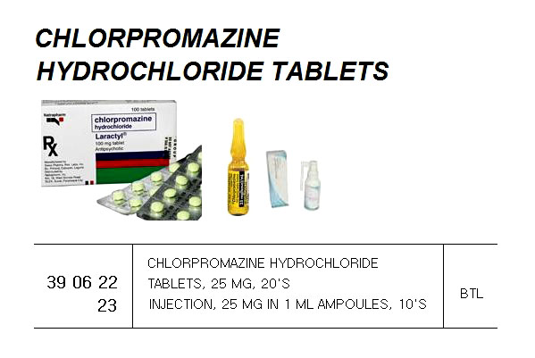 CHLORPROMAZINE HYDROCHLORIDE, INJ. 25MG IN 1ML AMPOULES 10`S