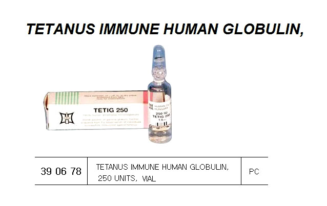 TETANUS IMMUNE HUMAN GLOBULIN, 250 UNITS VIAL